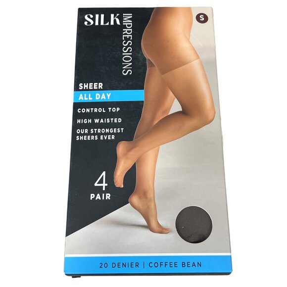 Silk Impressions Sheer Control Top Pantyhose Size Small 4 Pairs Coffee Bean NEW - Picture 1 of 6